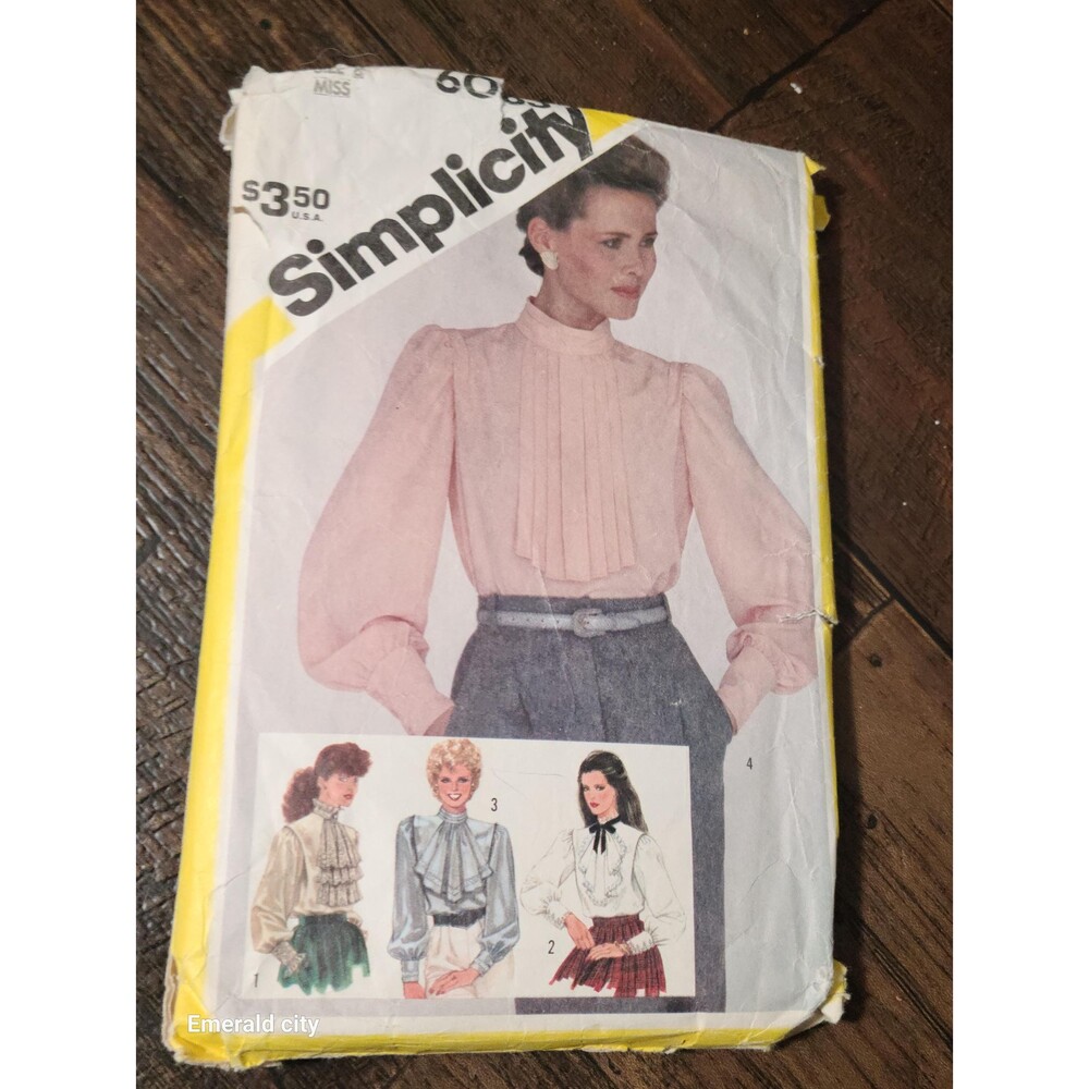Vtg Blouse Jabot Variations Cottagecore Size 8 Simplicity #6083 Sewing Pattern